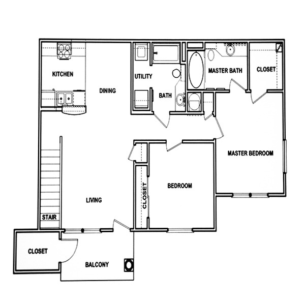 floor plan of upstairs 2 bedroom apartment