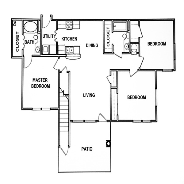floor plan of downstairs 3 bedroom apartment
